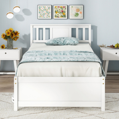 Base De Cama De Madera Gpl Con Cabecera Blanca