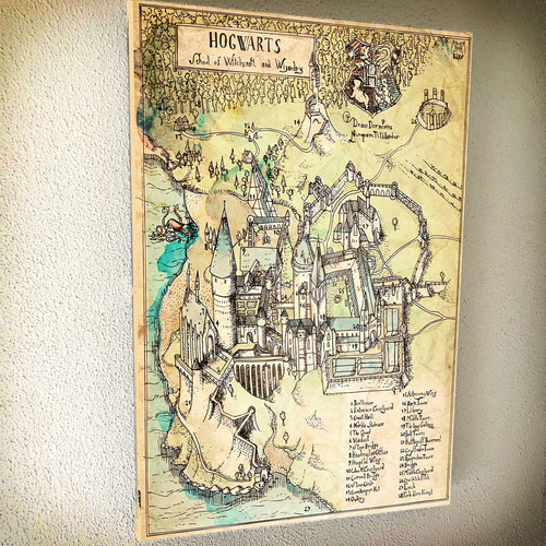 Cuadro 60x40 Howarts Map Del Universo Harry Potter