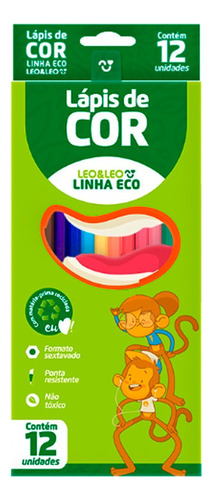 Caixa Lápis De Cor 12 Cores Grande Leo Eco Atacado