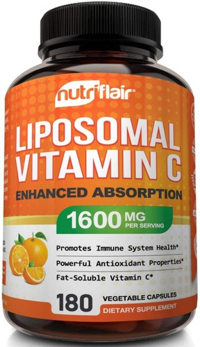 Imagen 1 de 2 de Vitamina C Liposomal 1600mg Inmunidad 180 Capsulas Veganas