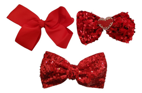 Set 3 Pinzas Para Cabello, Moños Rojos, Accesorio Para Pelo