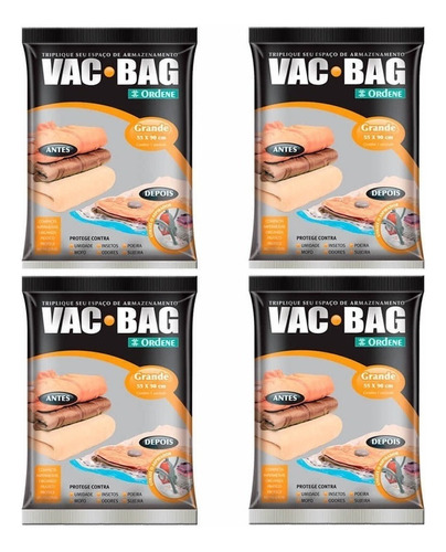 Kit 4 Saco Vac Bag Armazenamento Impermeável Grande Ordene