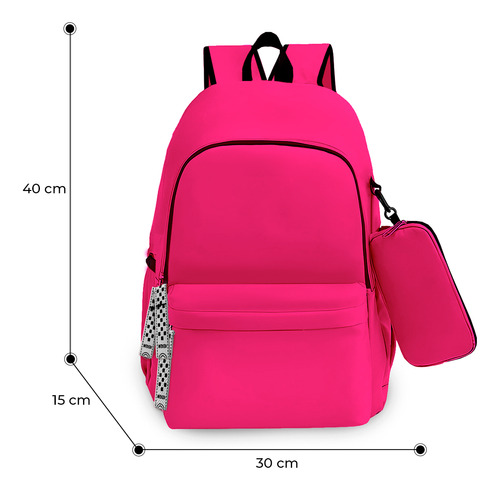 Mochila Feminina Escolar Costura Reforçada Antifurto Estojo Cor Rosa pink