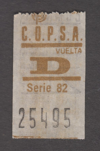 Boleto Omnibus Empresa Copsa Letra D Color Marron Con Dorso