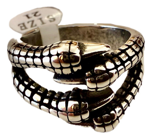 Anillo Acero Quirúrgico Garra De Dragón Plateado 21