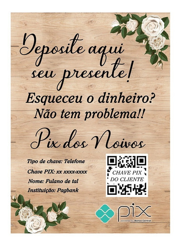 Placa Pix Casamento Igreja Noivas Personalizada Qr Code