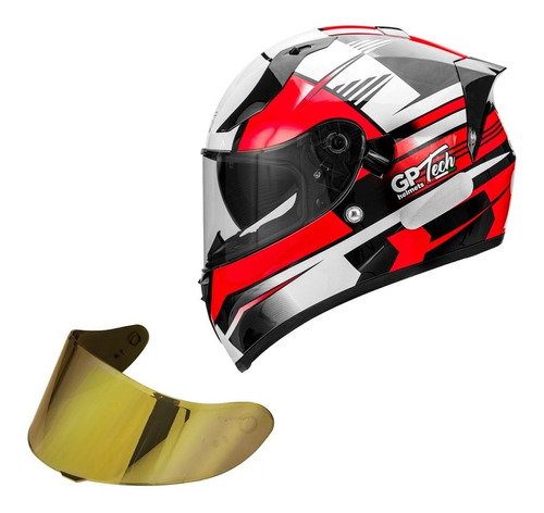 Capacete Moto Gp Tech Flag Vermelho Branco + Viseira Dourada