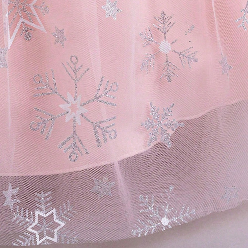 Vestido Rosa Princesa Con Perlas Y Estampado Nieve Para Bebé