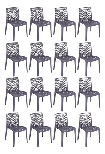 16 Cadeiras Gruvyer Cozinha Jantar Alto Brilho Higlopp  Cor da estrutura da cadeira Cinza Nevoa