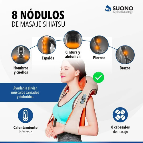Imagen 3 de 4 de Masajeador Cervical Cuello Espalda Lumbar Pies Calor Rodillo