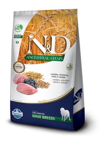 Ração N&d Ancestral Grain Cão Ad Raça Grande Cordeiro 10,1kg