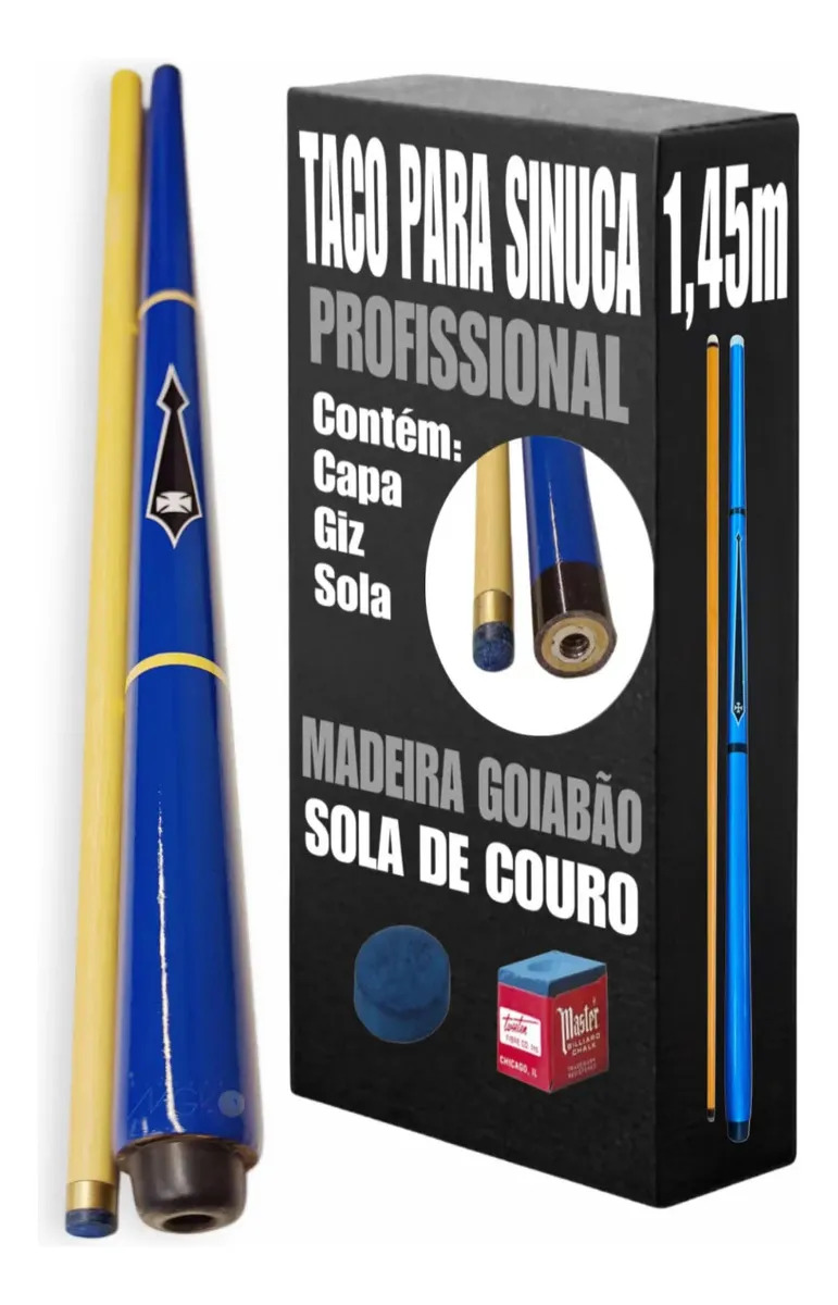Taco De Sinuca Bilhar Profissional Com Capa Giz Sola Brindes Snooker Bilhares Mgk