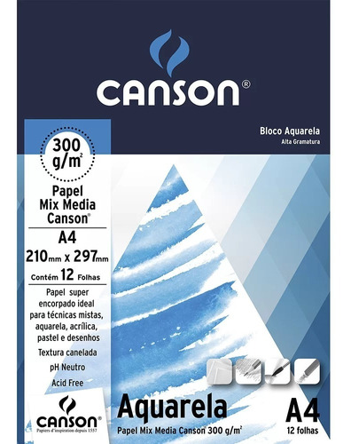 3x Bloco Papel Para Aquarela Canson Mix Media A4 300g