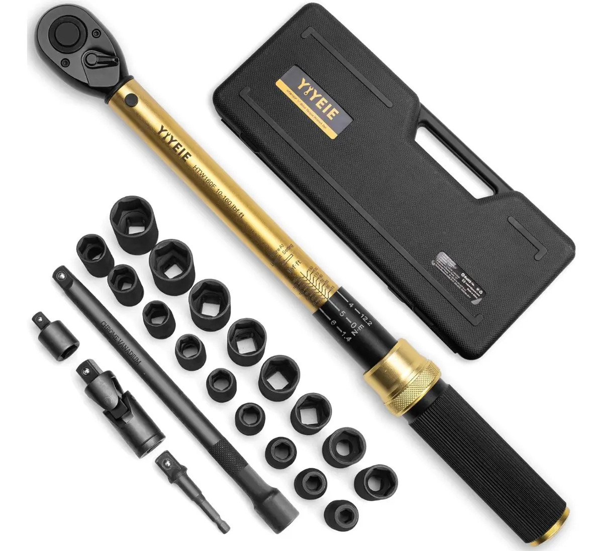 Kit De Llave Dinamométricas 1/2'' Torquímetro Yiyeie 10-227 Nm 22pz