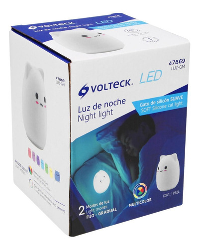 Luz De Noche De Led Gato Multicolor, Volteck 47869