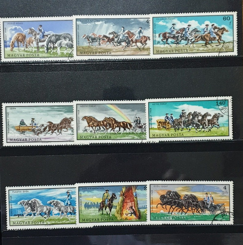 Estampillas Hungría Tema Caballos 9 Sellos Usados Año 1968