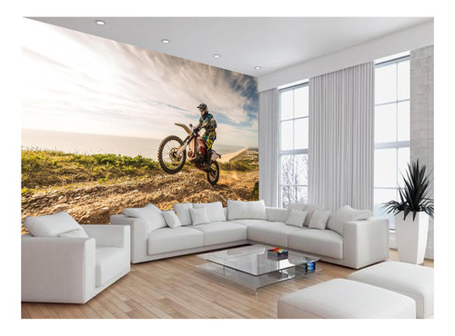 Papel De Parede 3d Moto Cross Trilha Terra Mx  9m² Bkm13