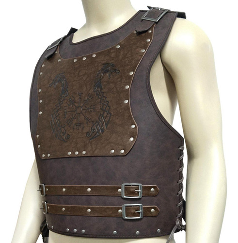 De Pecho Ajustable Medieval Chaleco De Cuero Pu