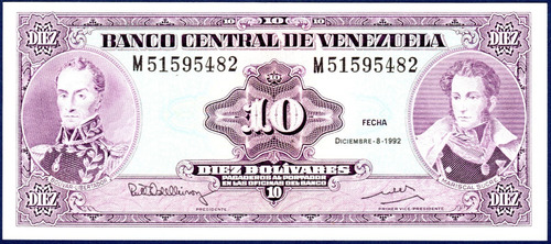 Billete 10 Bolívares M8 Diciembre 8 1992 Bolívar Y Sucre