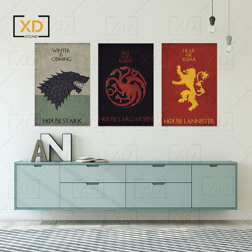 Imagem 1 de 1 de Kit 3 Placas Game Of Thrones Targaryen Stark Lannister 20x30cm