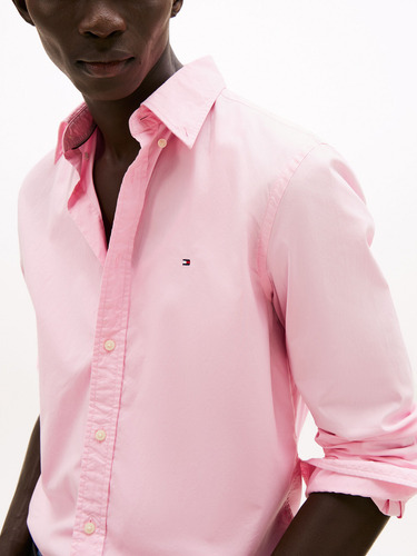 Camisa Th Flex Solid Regular Fit Rosado Tommy Hilfiger