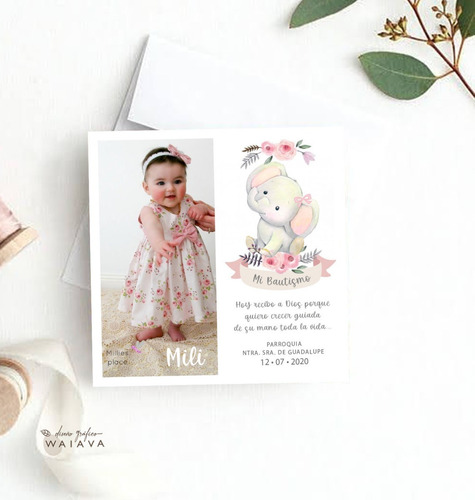Imagen 7 de 10 de Estampas Tarjetas Bautismo De Nenas Con Foto X 2u