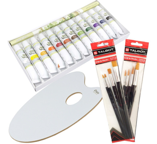 Kit Arte Acuarela X 12 Paleta Mezcladora Y Set Pinceles