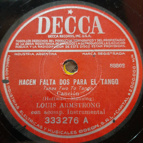Pasta Louis Armstrong Con Acomp Instrumental Decca C426
