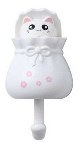 Perchero Porta Llaves Colgador De Ropa Gancho Gatito Kawaii Color Blanco