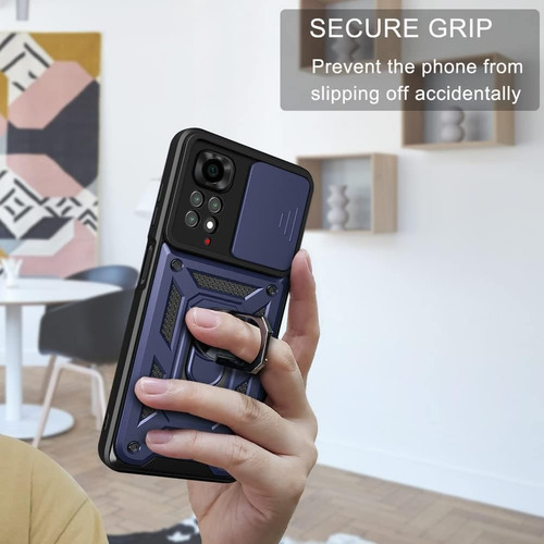 Funda Reforzada Anillo Con Protector De Cámara Para Xiaomi Azul Redmi Note 13 Pro 4g / Poco M6 Pro