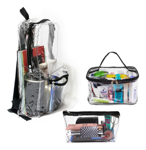 Set Mochila Transparente + Neceser + Cosmetiquera