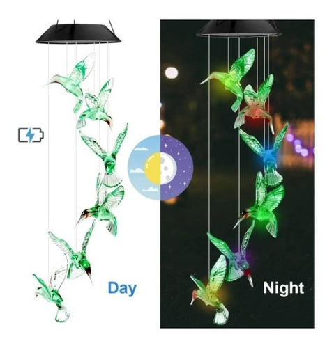 Imagen 3 de 10 de Lampara Colibri Colgante Led Solar Jardin Terraza