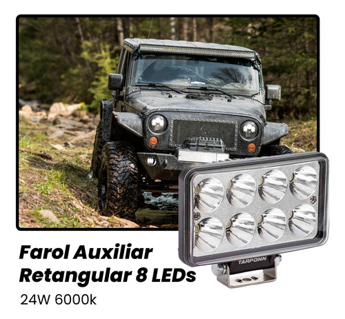 Combo Com 2 Faróis Auxiliar Retangular 8 Leds