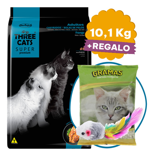 Three Cats Super Premium Castrado Bola De Pelos 10 Kg