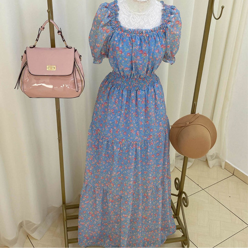 Imagem 3 de 9 de Vestido Longo Rodado Ciganinha Ombro A Ombro Floral