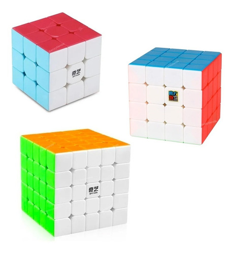 Cubo Rubik Pack Qiyi 3x3 + 4x4 + 5x5 Stickerless Warrior Mag