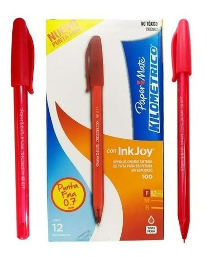 Boligrafo Paper Mate Kilometrico Inkjoy 100 Rojo 12 Piezas