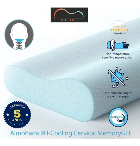 Imagen 1 de 4 de Almohada Cervical Memory Foam + Gel 9h-cooling Tienda