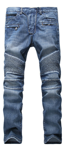 Pantalones Moteros Rectos Plisados Jeans Para Hombre 2024