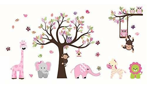 Pegatinas De Pared De Árbol De Animales  Elefante Rosa...