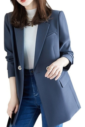 Blazer Ajustado Casual Largo De Color Liso For Mujer