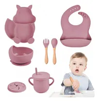 Comprar Juego De Alimentación De Silicona Antideslizante Para Bebés Color Rosa Juego De 8 Piezas Platos Para Bebés De Silicona Con Tazón Cuchara Tenedor Babe Juego De Alimentación De Silicona Antideslizante P