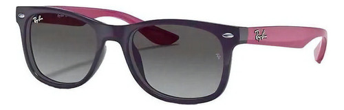 Óculos de sol Ray-Ban New Wayfarer Kids S (48-16) armação de náilon cor polished violet, lente grey de policarbonato degradada, haste fuxia de náilon - RB9052S