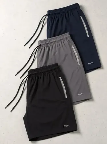 Kit 3 Bermuda Masculina Plus Size Tactel Elastano Academia Preto Cinza E Marinho Liso G1