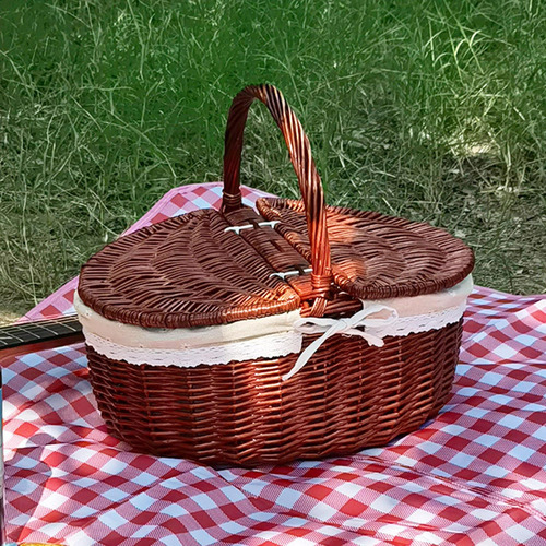 Cesta De Picnic De Mimbre, Cesta De 35x25x16cm Tela Marrón
