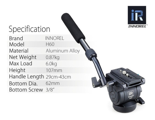 Cabezal Video Profesional Innorel Control Fluido Paneo Tilt