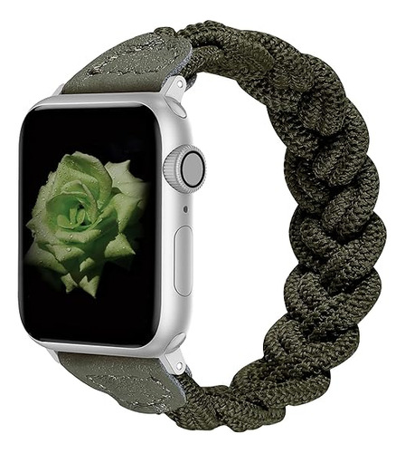 Malla Trenzada Elastica Para Apple Watch 49/45/42mm L Verde