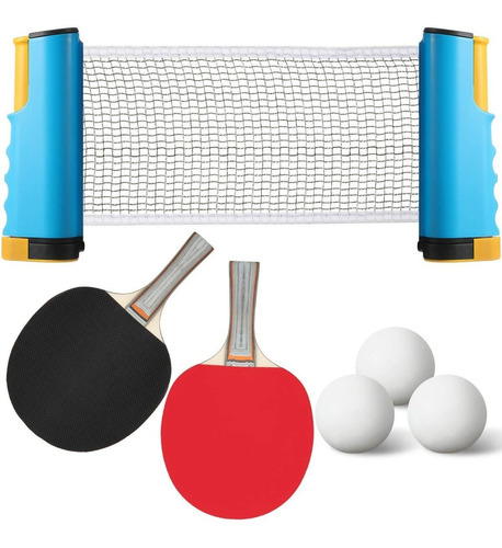 Set 2 Paletas Ping Pong Donic 100 3 Pelotitas Y Red Flex Net Color Negro Tipo de mango ST (Recto)