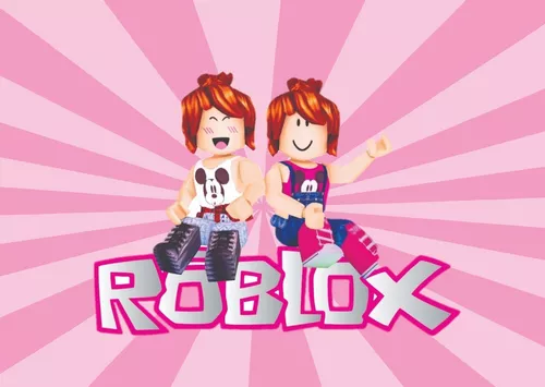 Painel Em Lona Festa Tema Roblox Menina 1,20x0,80mts