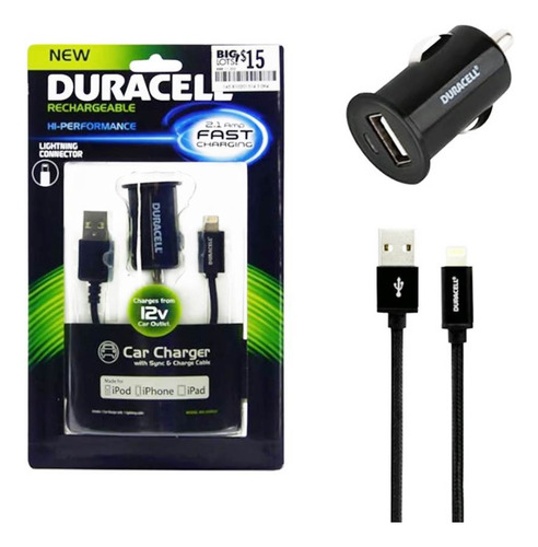 Cargador Auto Duracell Para iPhone Fast Charging 2.1a Usb